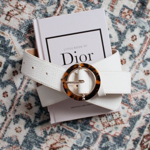 Talbots Round Leopard Buckle Beige Leather Waist Belt - Picture 6 of 11